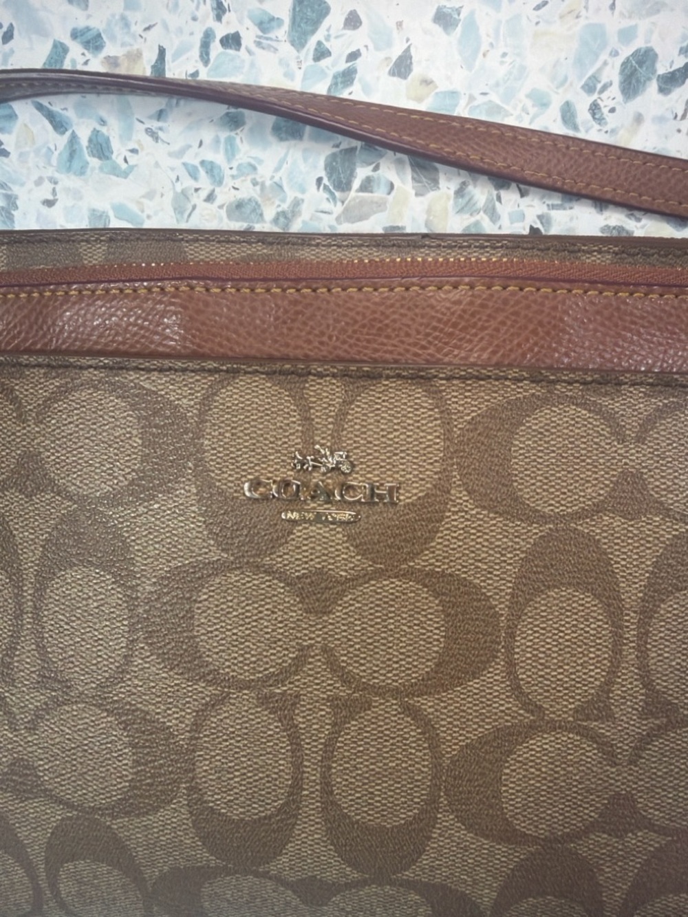 Coach East West Pop-Up Pouch Crossbody Signature Brown Tan F58316 - Picture 3 of 6
